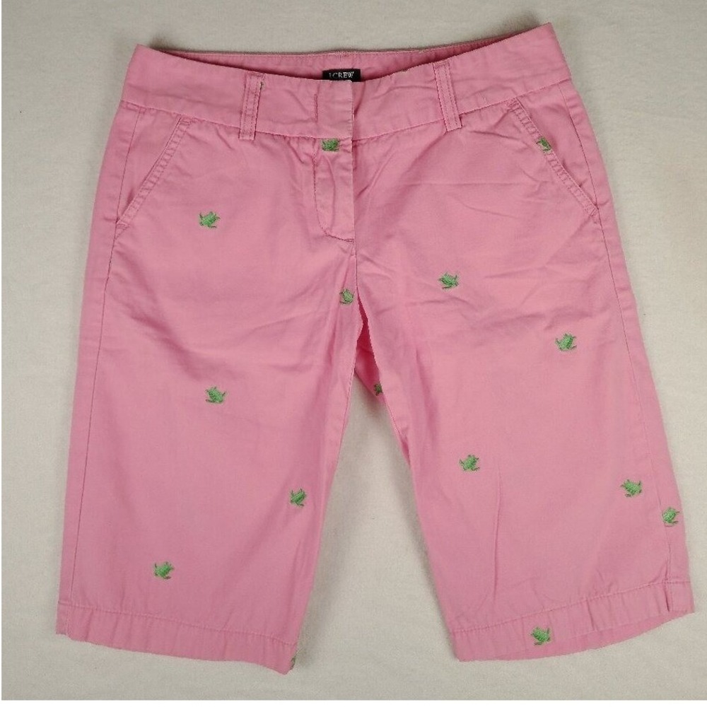 J Crew Pink Embroidered Turtle City Fit Shorts Size 2‎ Women's Cotton Casual